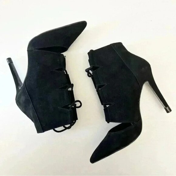 Aldo Eraede Lace Up Stiletto Ankle Boots Cut Out Black Suede 7.5 - Picture 14 of 16